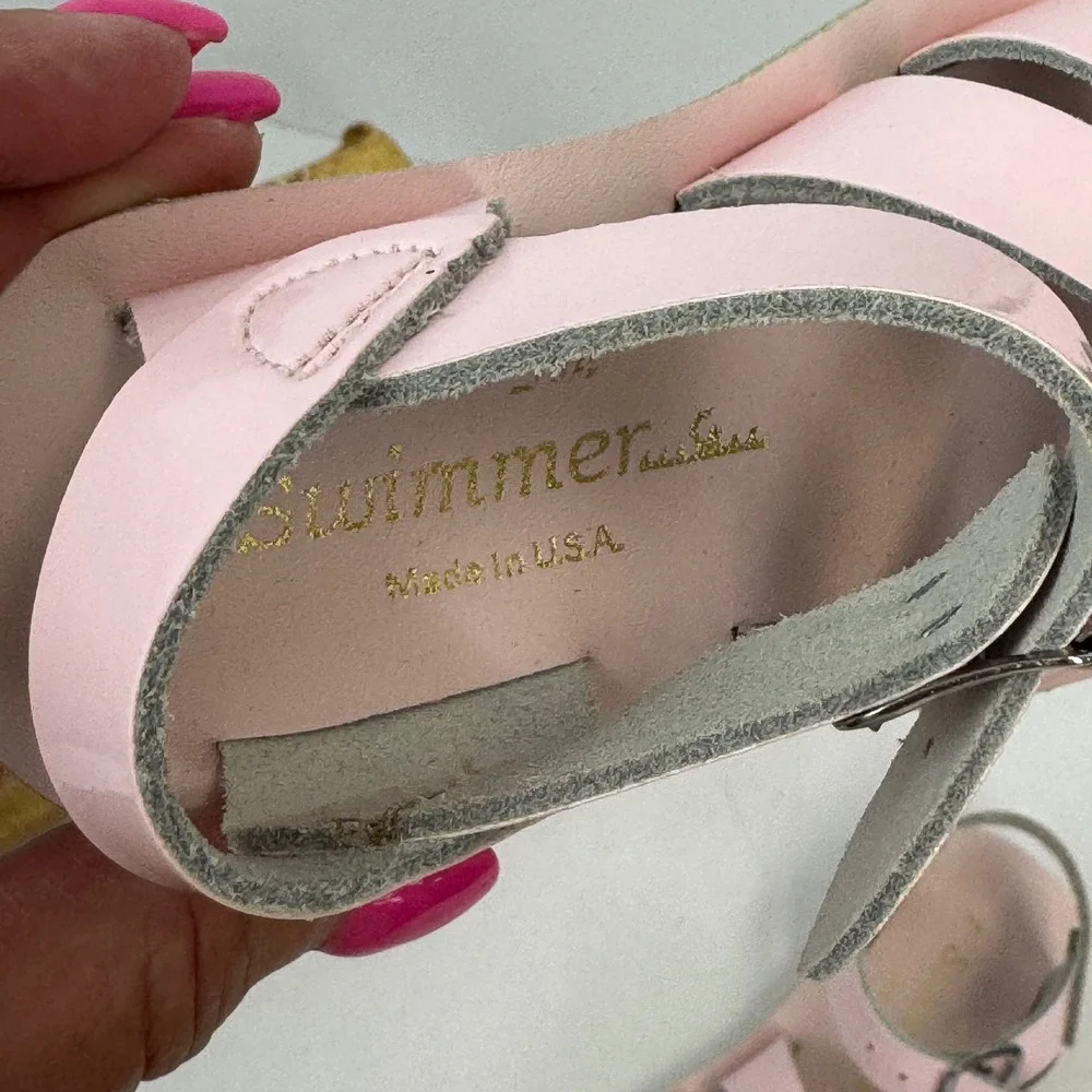 Sun-San Salt Water Swimmer Sandals Pink Patent Leather Kids Size 7 800-819